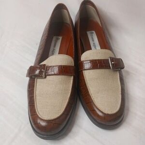 Etienne Aigner Leather, Canvas, Vintage Loafers, Size 7.5